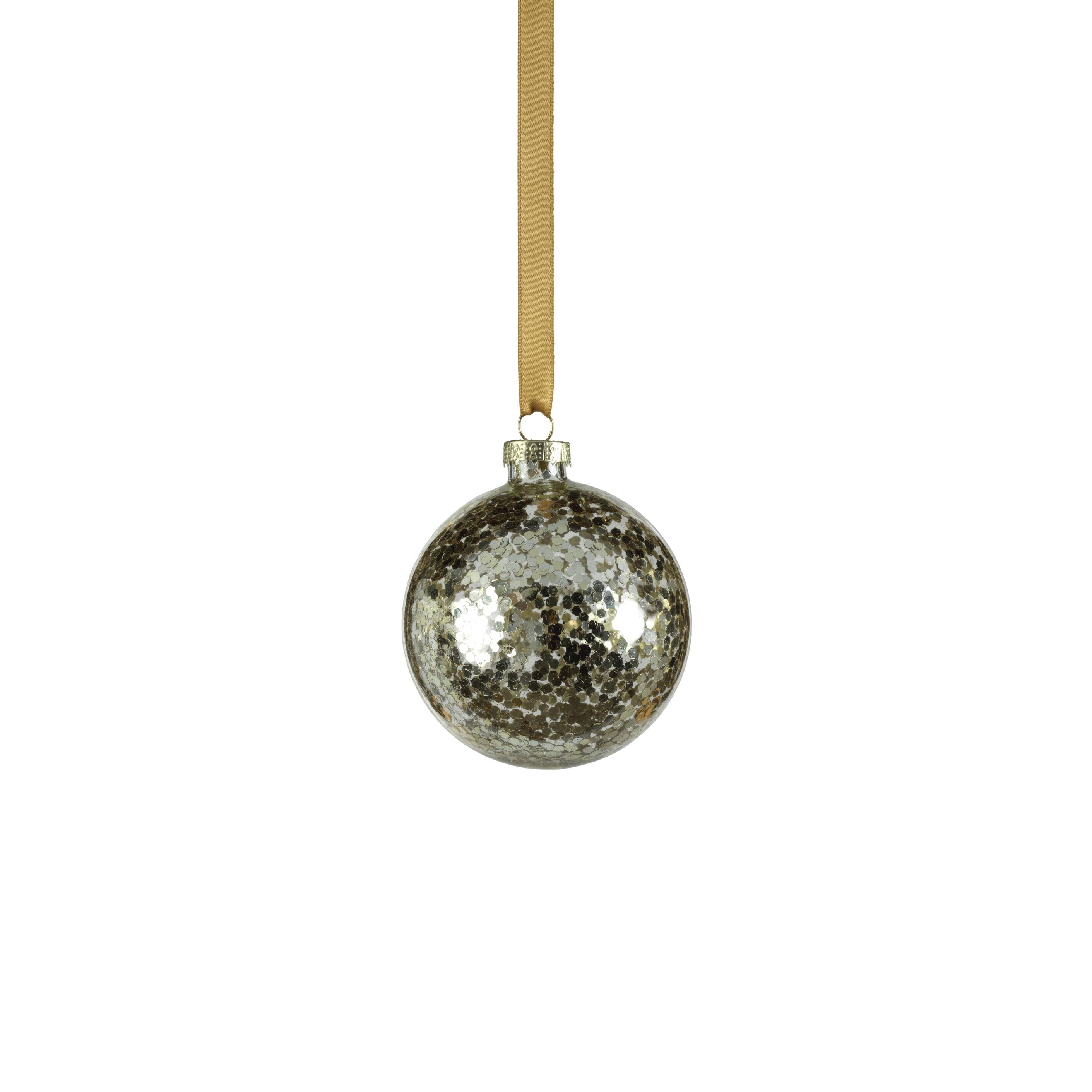3.25" Gold Confetti Glass Holiday Ball Ornaments, Set of 6 Bed Bath